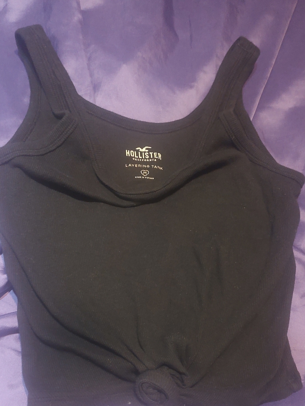 Hollister Black Ribbed Knot-Front Tank